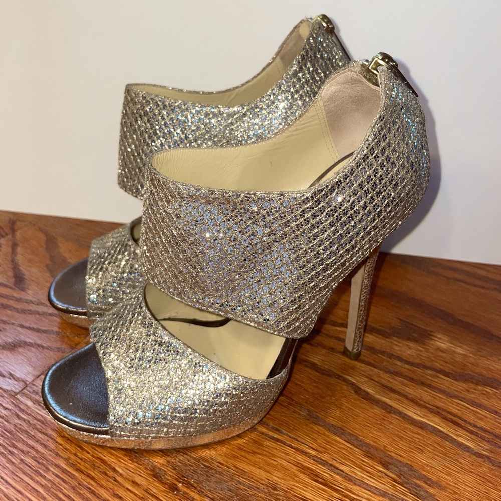 Jimmy Choo Silver Glitter Private Platform Sandals